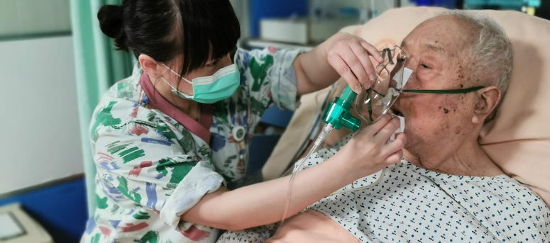 An elderly patient receiving healthcare. An elderly patient receiving healthcare.